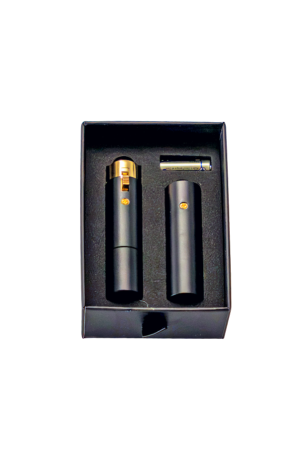 Stabfeuerzeug, Schwarz, Metallgehäuse, Geschenkset, Batterie enthalten