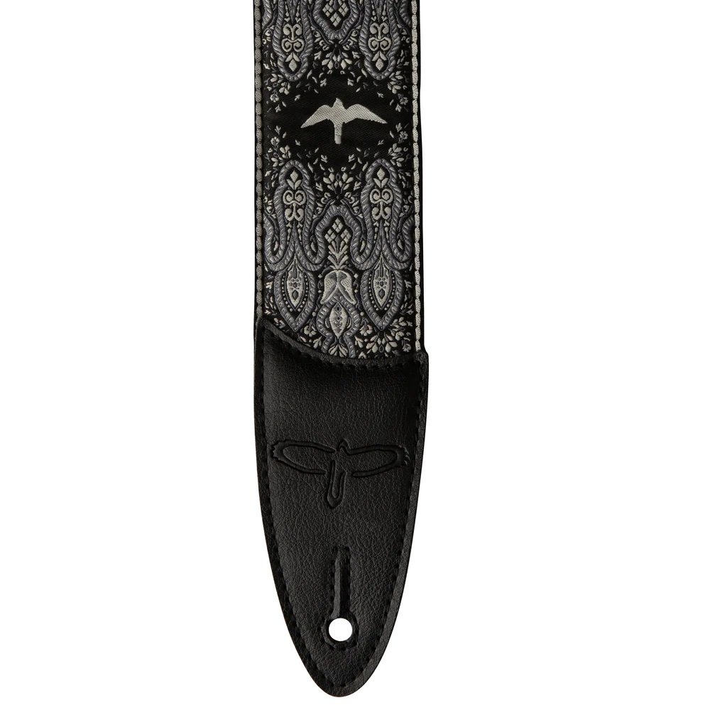 2" Guitar Strap, Custom Jacquard Birds Fleur, Charcoal