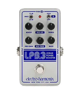 Gitarreneffektpedal, Linear-Booster, Metallgehäuse, Silber-blau, Drehregler