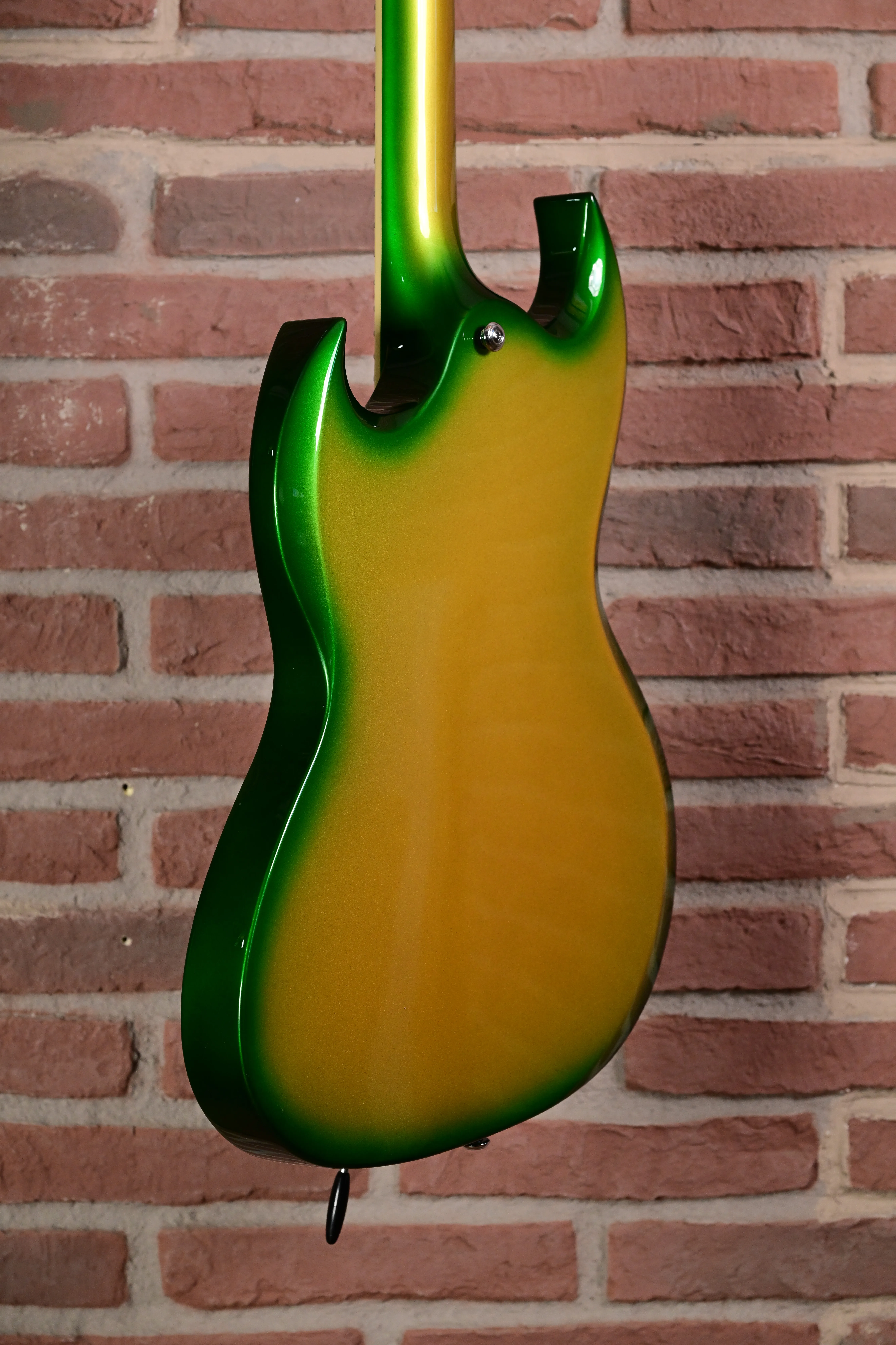 E-Gitarre, Gitarrenkorpus, Grün-gelber Farbverlauf, Glänzende Lackierung, Doppel-Cutaway