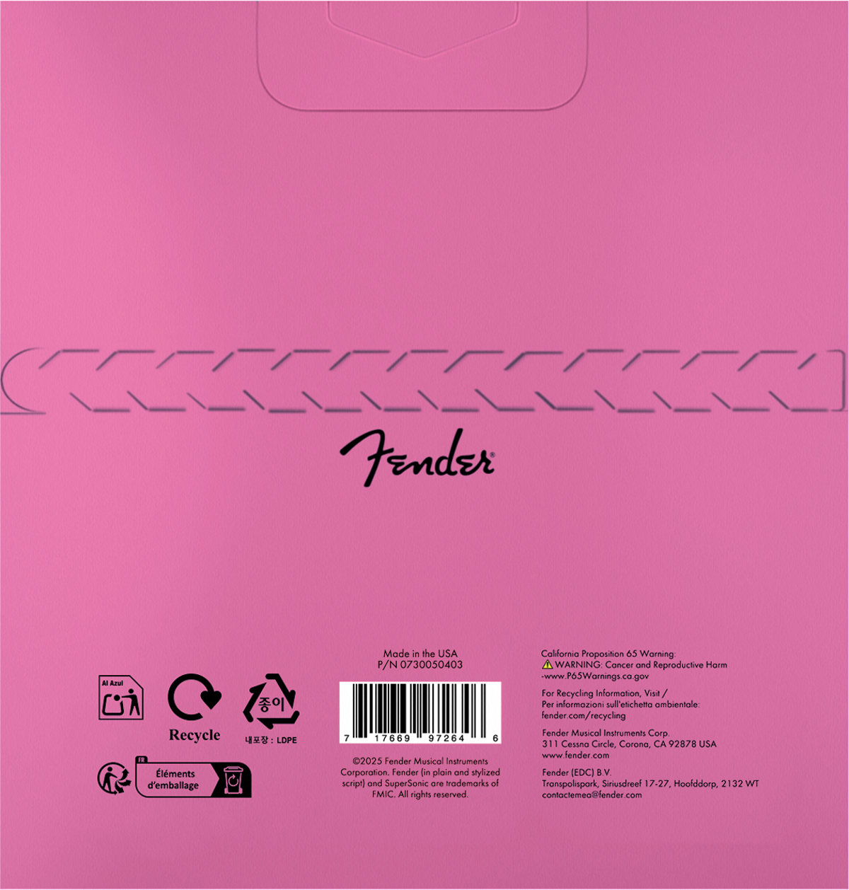 Produktverpackung, Pink, Kunststoff, Fender-Logo