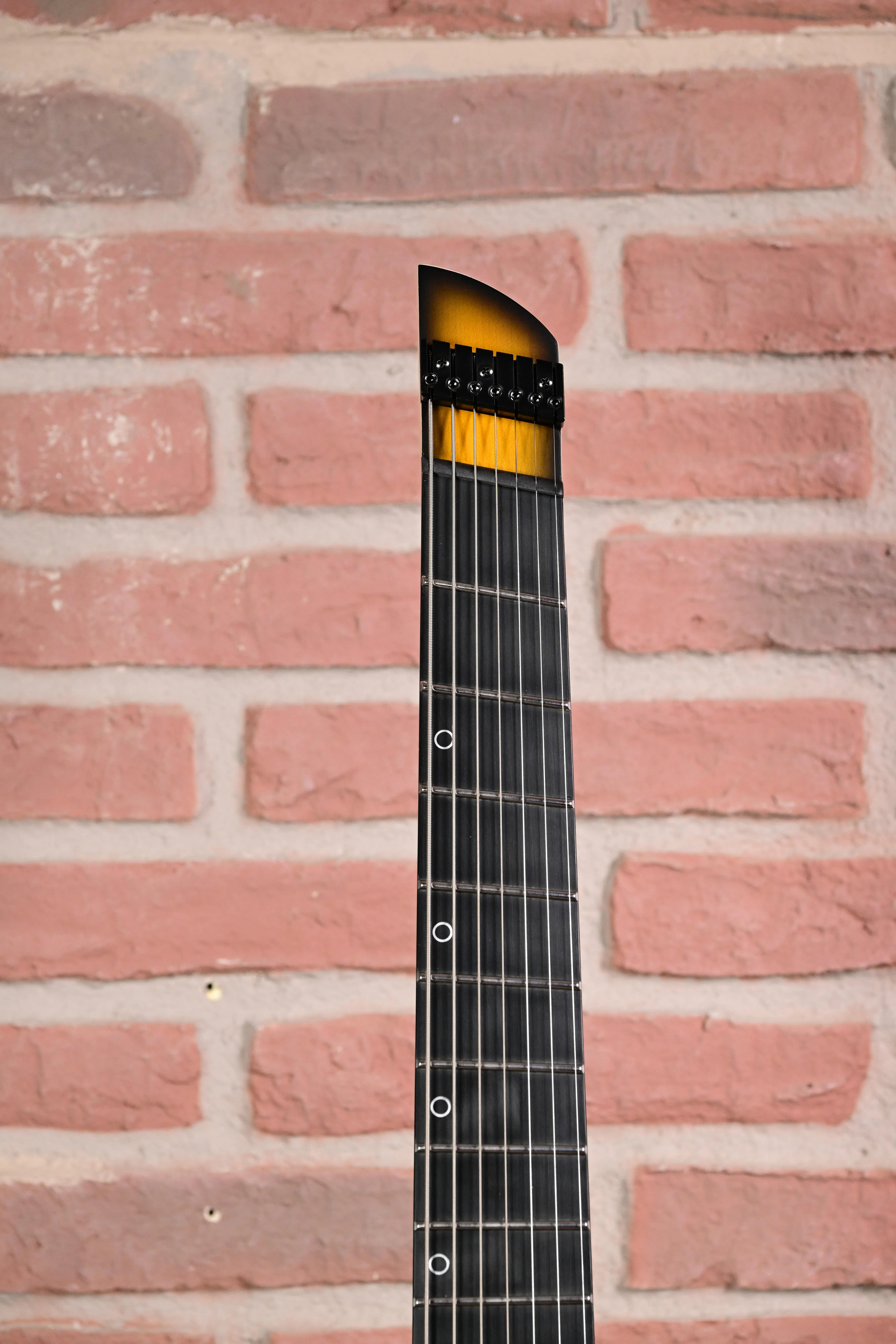 E-Gitarrenhals, schwarzes Griffbrett, Metallbünde, Punktmarkierungen, Kopfplatte