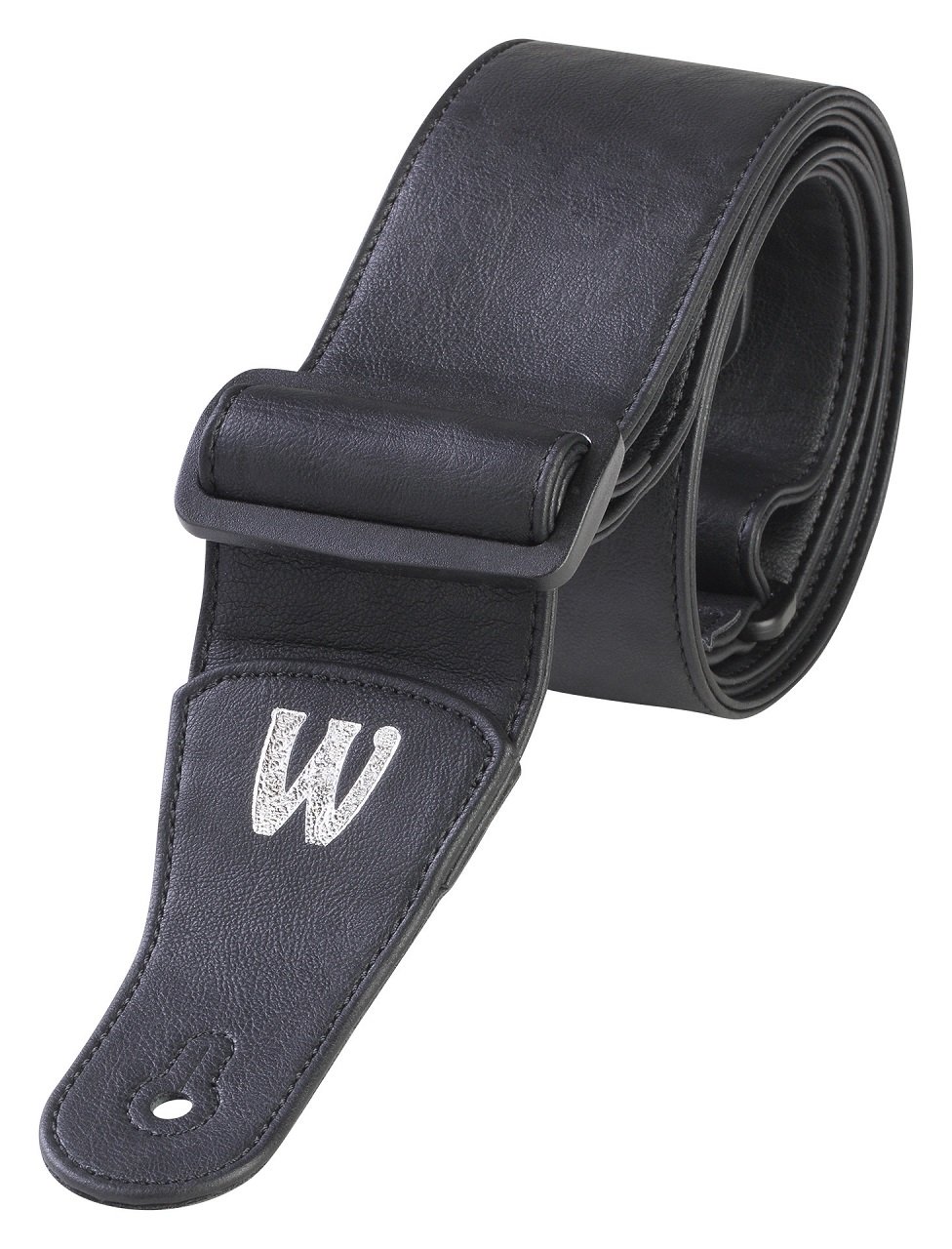 Synthetic Leather Bass Strap - Black, Silver Embossing