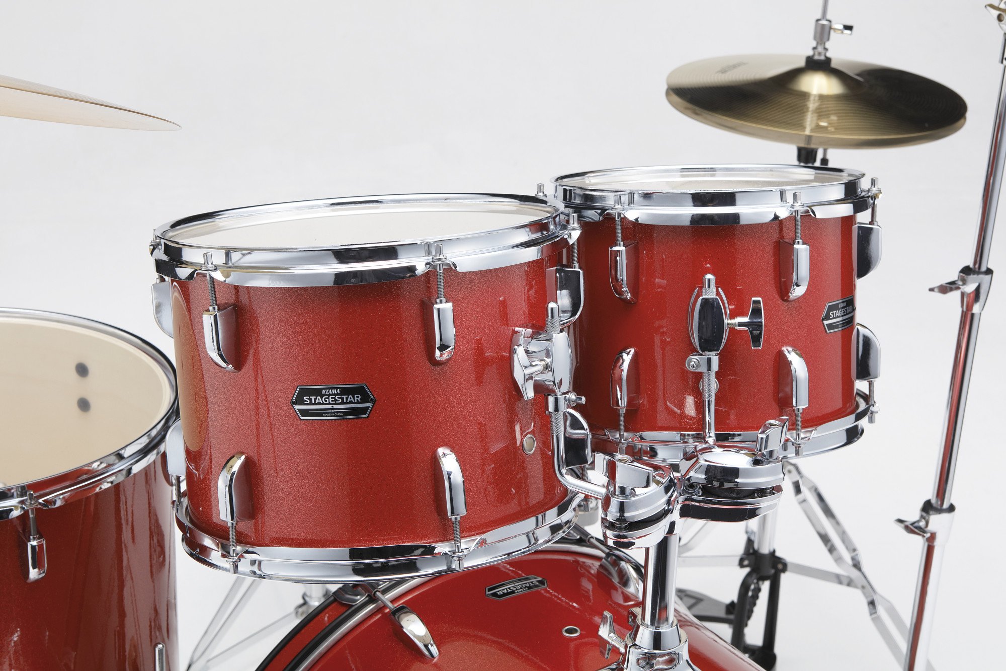 Stagestar Drumkit 5 teilig (22" BD) - Candy Red Sparkle/Chrom HW + MEINL Cymbals BCS Cymbal Set