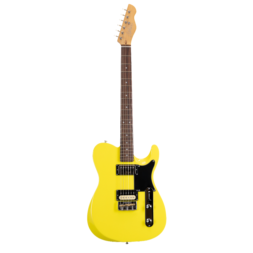 E-Gitarre, Gelber Korpus, Massivholzkorpus, Doppel-Humbucker, Schwarzes Schlagbrett