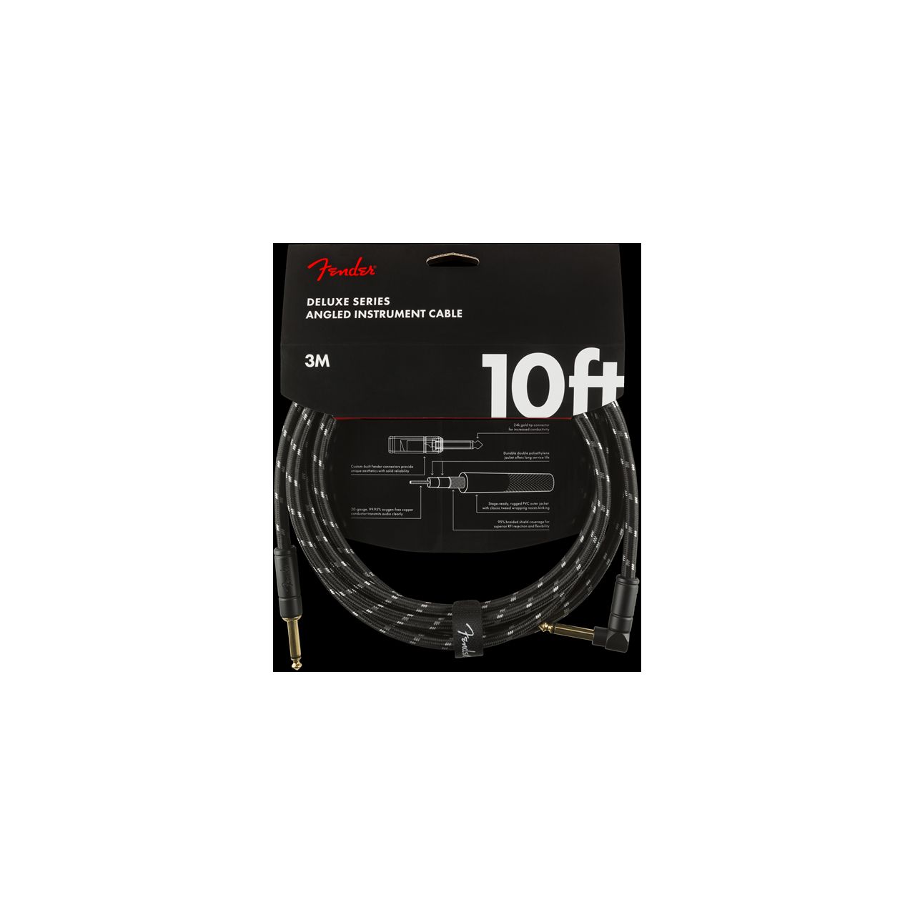 Deluxe Series Instrument Cable, Straight/Angle, 10', Black Tweed (3 m)