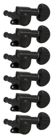 205BC6 Mini Rotomatics with Round Button - Guitar Machine Heads, 6-in-Line, Bass Side (Left) - Black