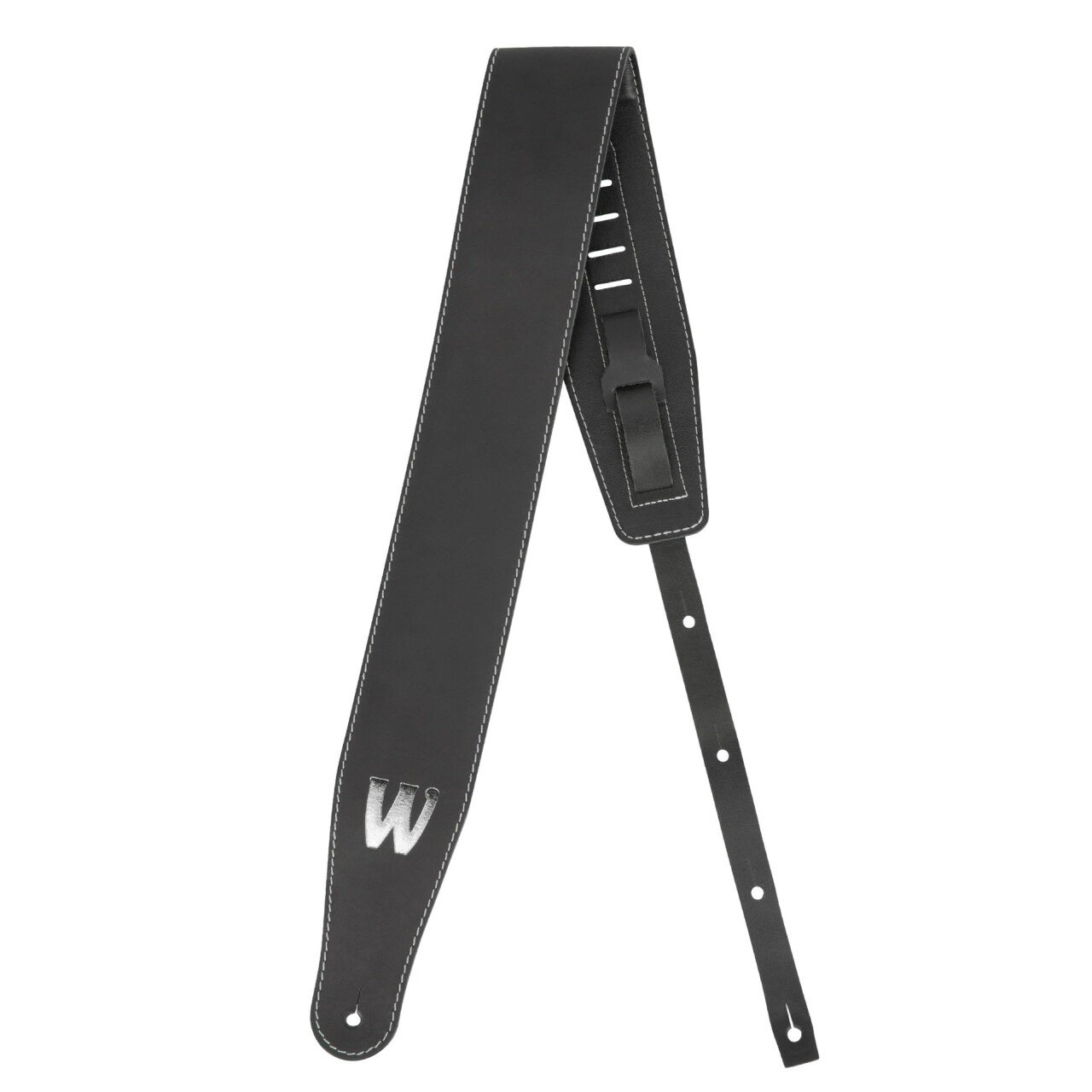 Teambuilt Genuine Leather Bass Strap - Black, Silver Embossing