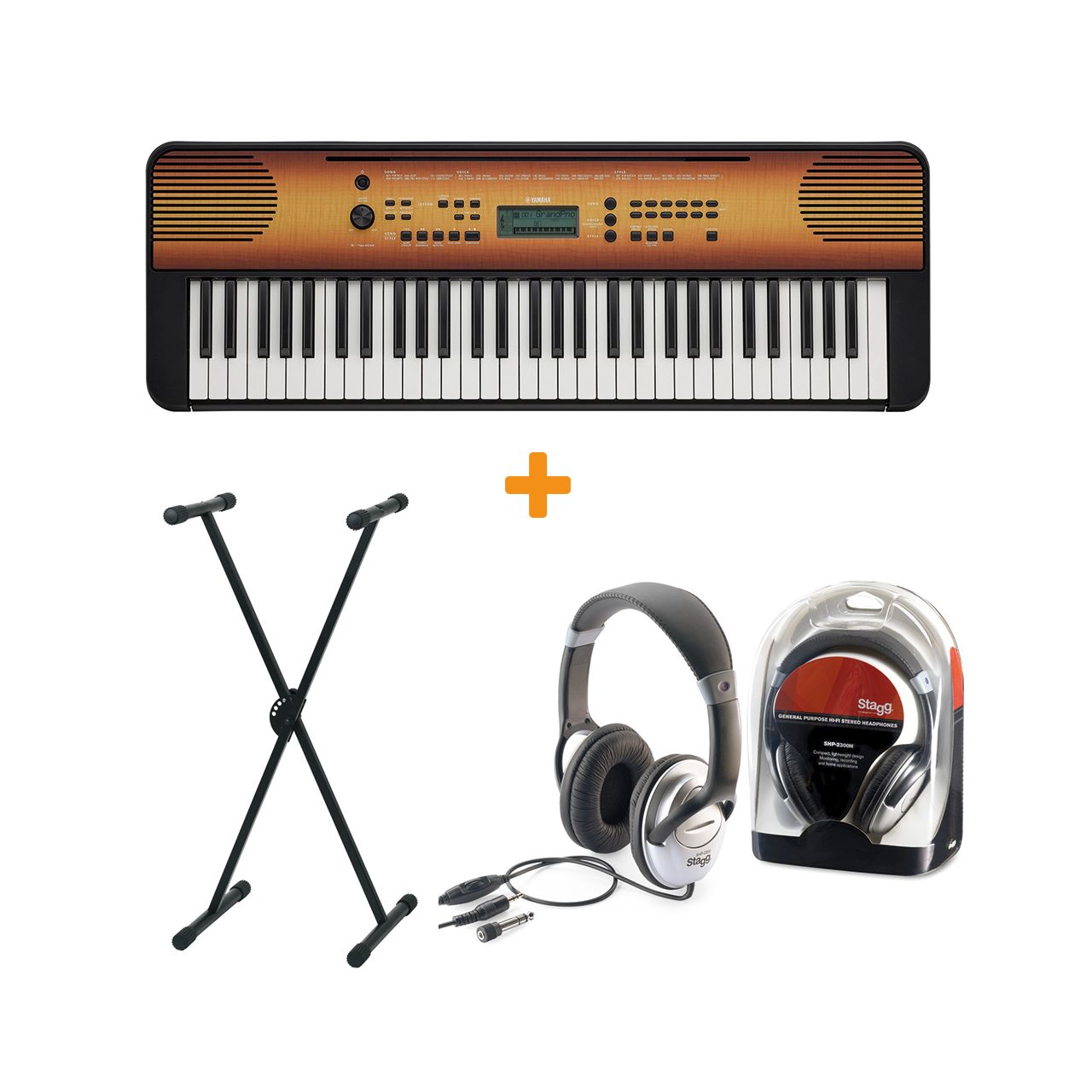 PSR-E360 Keyboard in Ahorn Set II mit Ständer und Kopfhörer