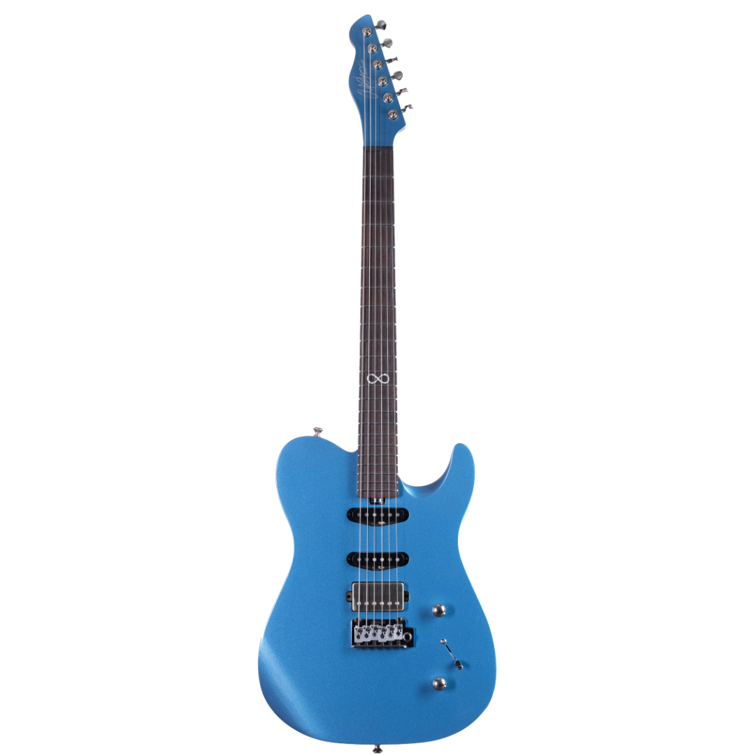 E-Gitarre, blaue Lackierung, Solidbody, Humbucker, Single-Coil-Tonabnehmer