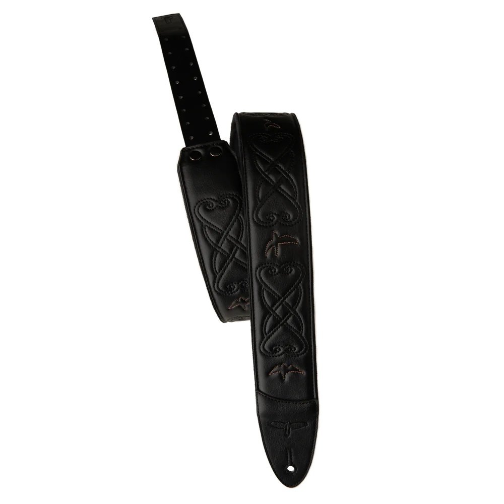 Padded Guitar Strap Custom Leather (Faux) Birds Black