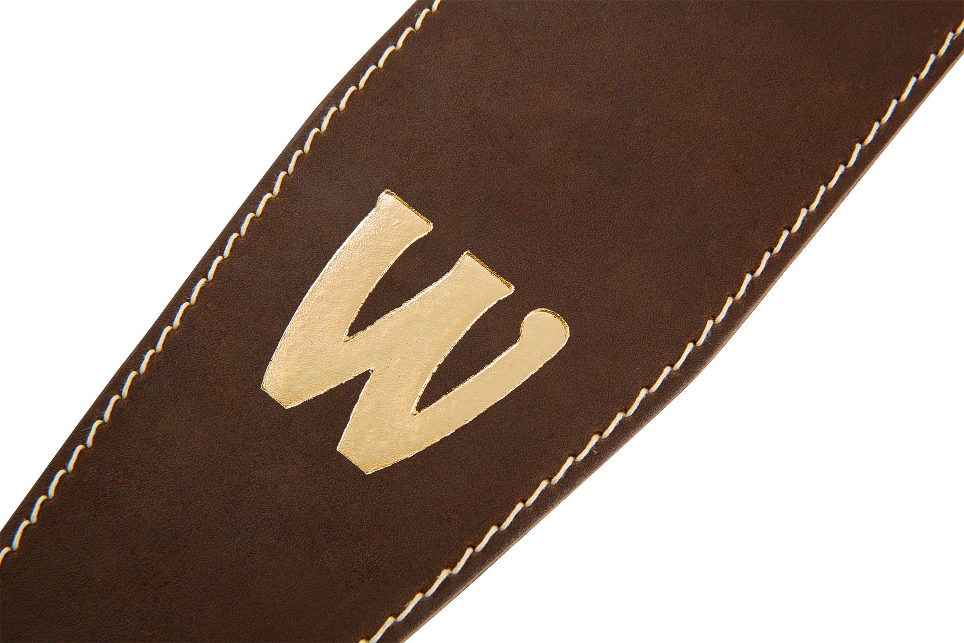 Teambuilt Genuine Leather Bass Strap - Brown, Gold Embossing