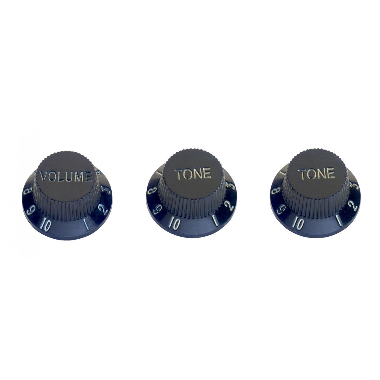 SP-KNST-BLK Volume- und Tone-Potis (x2) für S-Typ E-Gitarre, Schwarz, Beschriftung Weiß