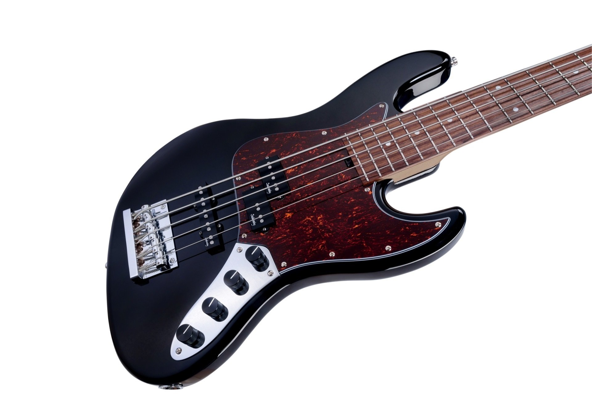 MetroExpress 21-Fret Hybrid P/J Bass, Morado Fingerboard, 5-String - Solid Black High Polish