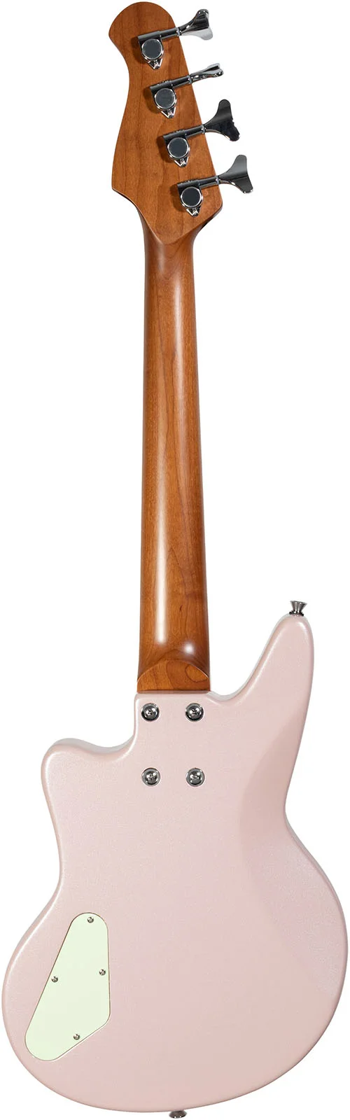 E-Bass, rosa Korpus, Holzhals, vier Saiten, Bassmechaniken