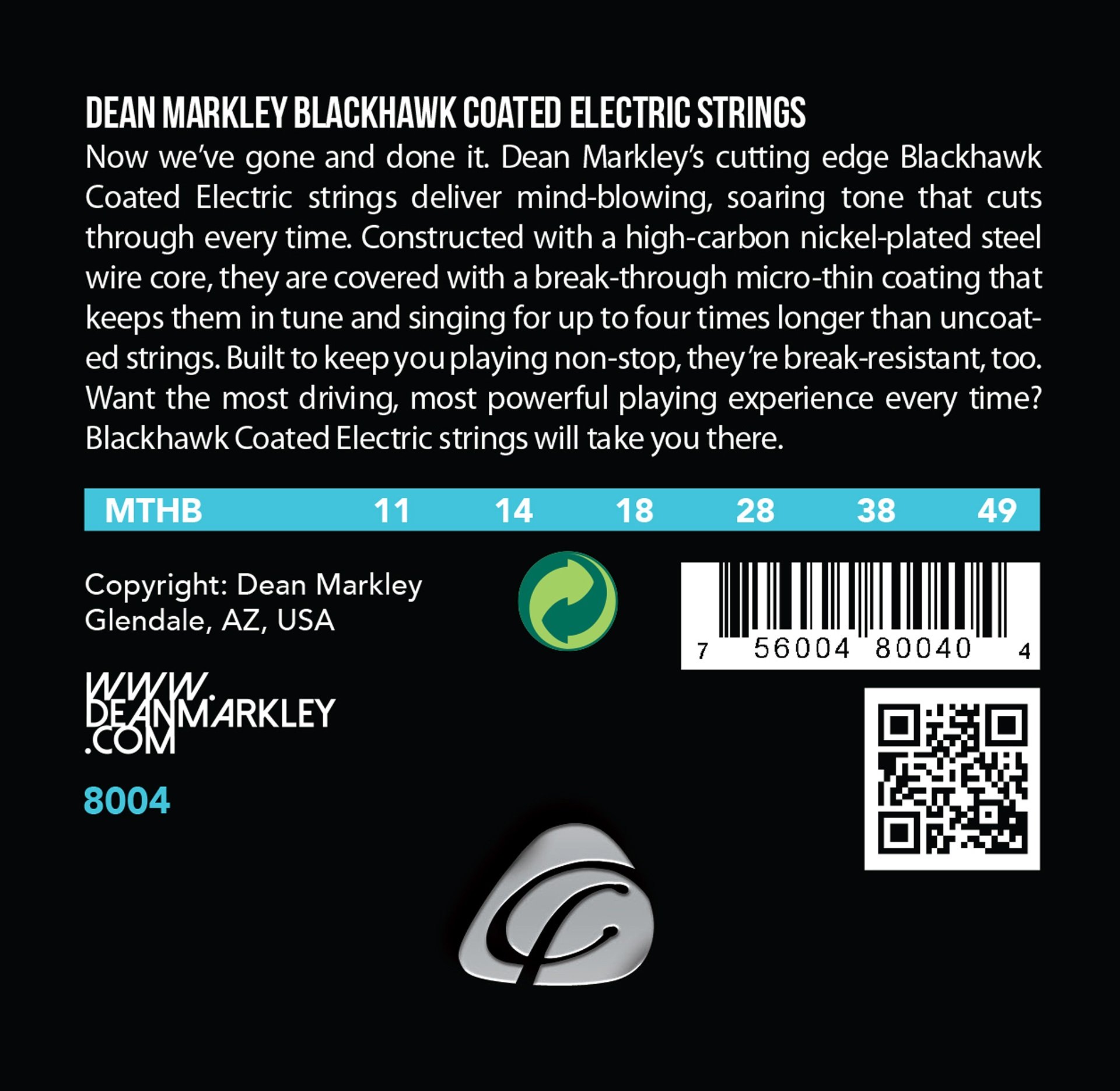 Blackhawk - 8004 - Coated Electric Guitar String Set, Medium Top Heavy Bottom, .011-.049