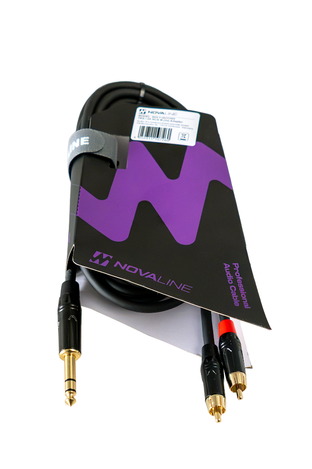 Audiokabel, Cinch-Klinke-Kabel, schwarzes Kabel, vergoldete Stecker, Stereo-Kabel