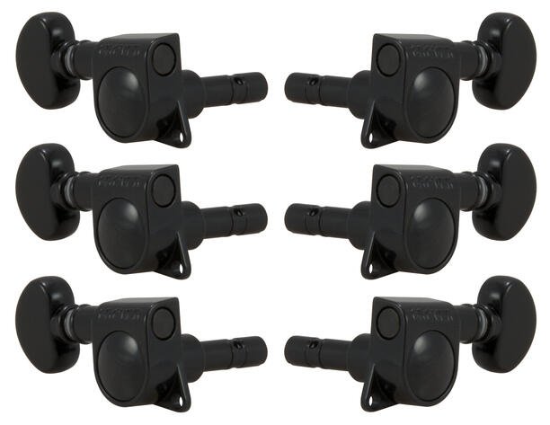 406BC Mini Locking Rotomatics with Round Button - Guitar Machine Heads, 3 + 3 - Black Chrome  	