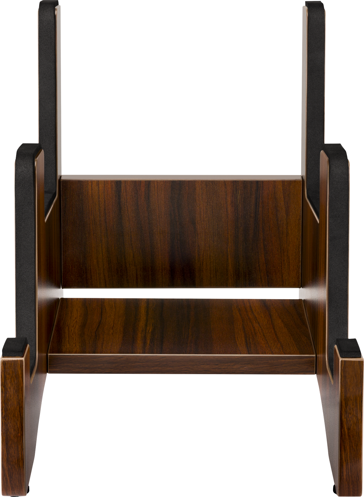 Sessel, Holzgestell, dunkelbraun, Armlehnen, schwarze Polsterung