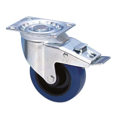 37024 Lenkrolle 100 mm mit Blauem Rad und Feststeller