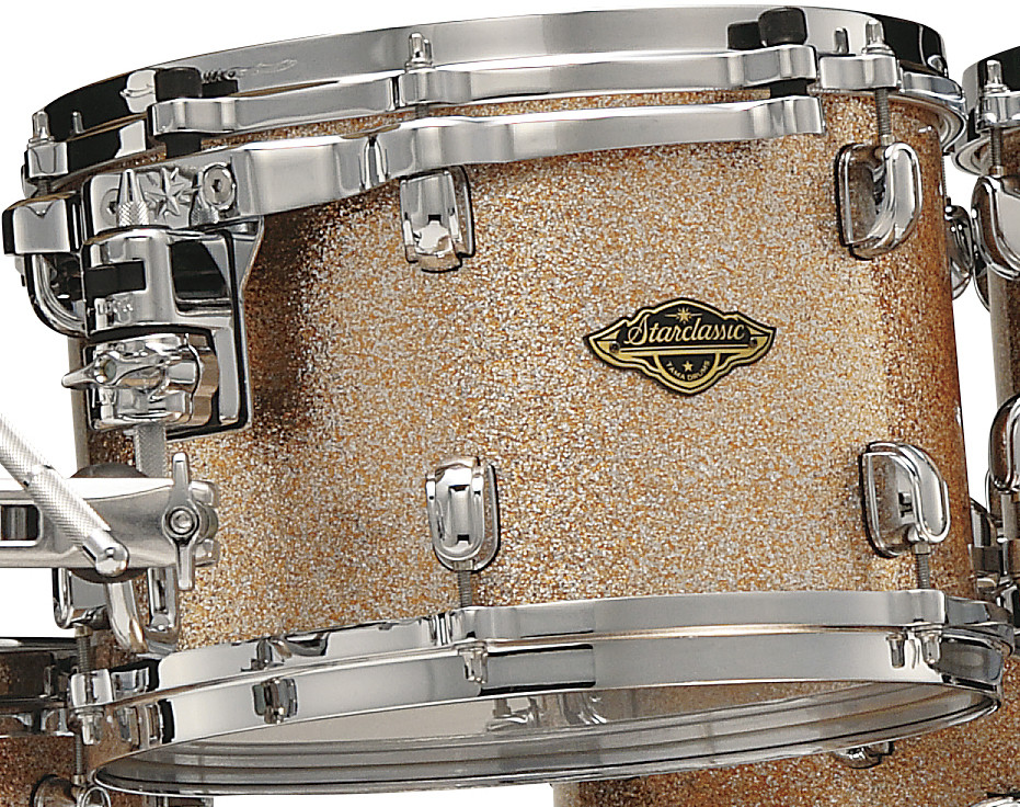 Tom-Tom-Trommel, Glitzer-Finish, goldbraun, Chrombeschläge, Percussion-Instrument