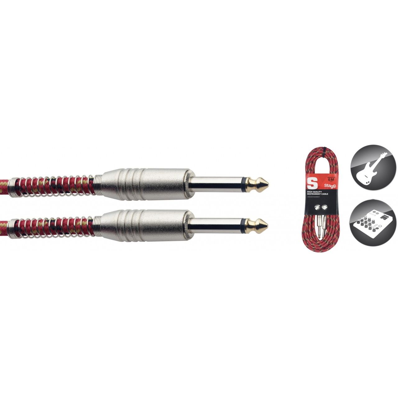 Instrumentenkabel - Klinke - 6m - Vintage Tweed rot