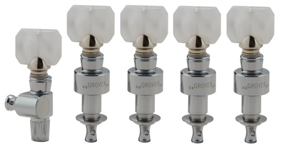 122C5 Geared Banjo Pegs with Square Pearloid Button - 5 pcs. - Chrome