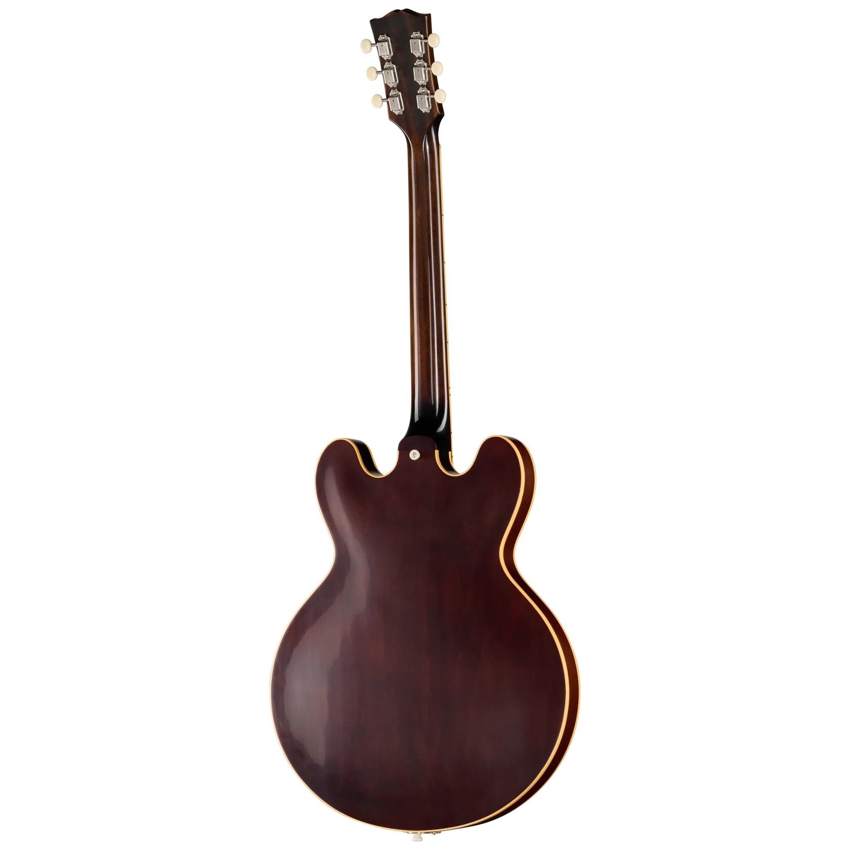 E-Gitarre, Semiakustik, Mahagonifarbe, Doppel-Cutaway, Goldene Einfassung