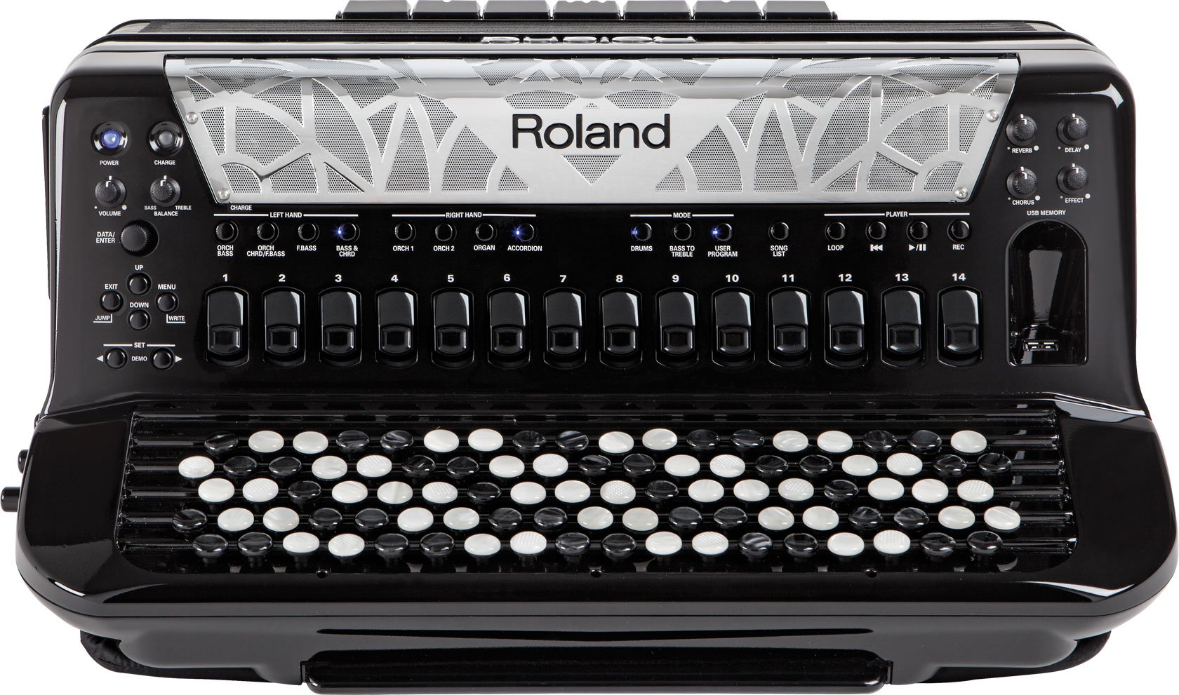 Roland FR-8Xb BK V-Akkordeon in seitlicher Perspektive