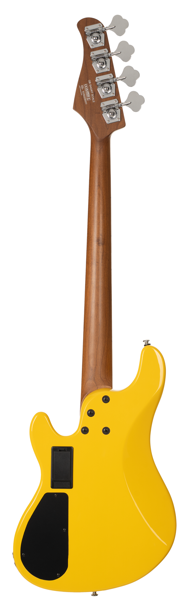 E-Bass, gelber Korpus, Holzhals, 4-Saiter, Stimmmechaniken