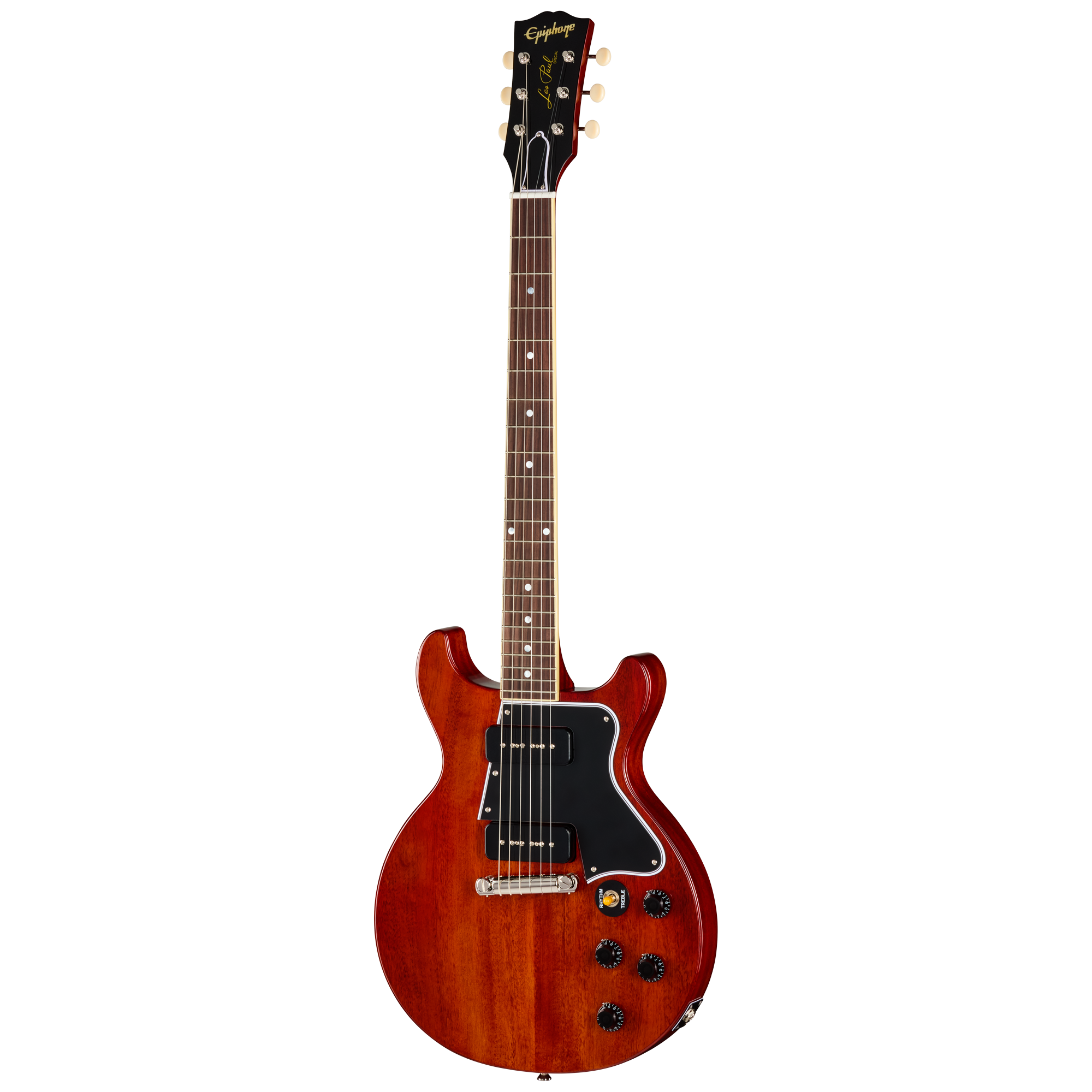 E-Gitarre, Mahagonikorpus, Rotbraun, Doppelspul-Tonabnehmer, Schwarzes Schlagbrett