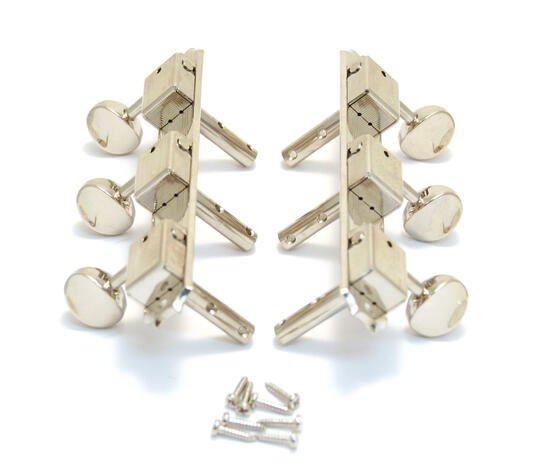 H138N Vintage Deluxe Machine Heads, Horizontal - Guitar Machine Heads, 3 + 3 - Nickel