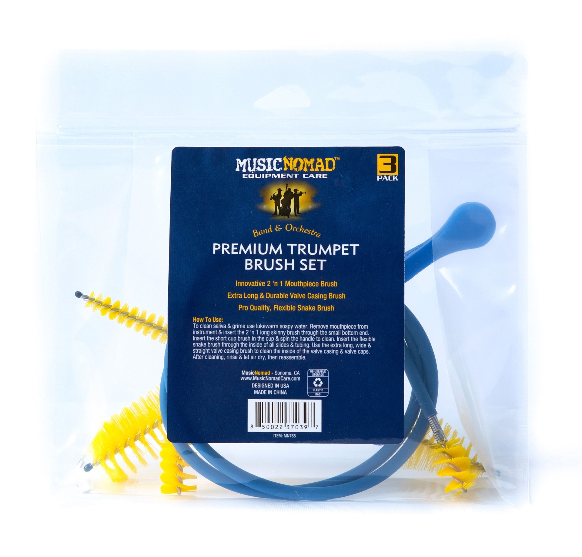 Premium Trumpet Brush Set, 3 pcs. (MN765) - incl. MN760, MN761 & Valve Casing Brush