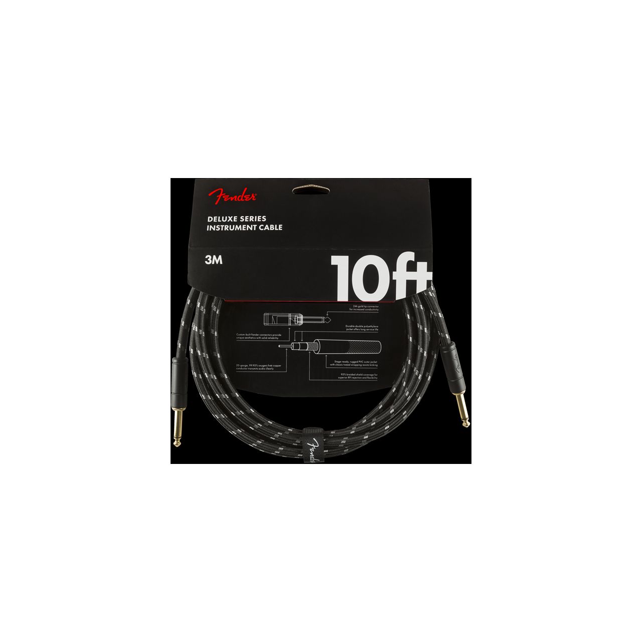 Deluxe Series Instrument Cable, Straight/Straight, 10', Black Tweed (3 m)