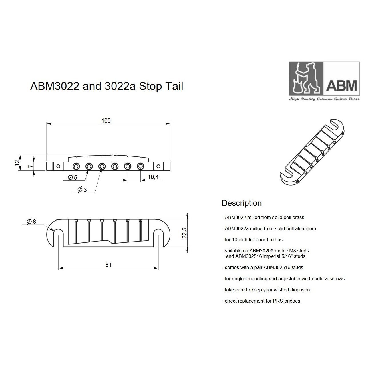 3022ca Chrom PRS-Style Wraparound Bridge