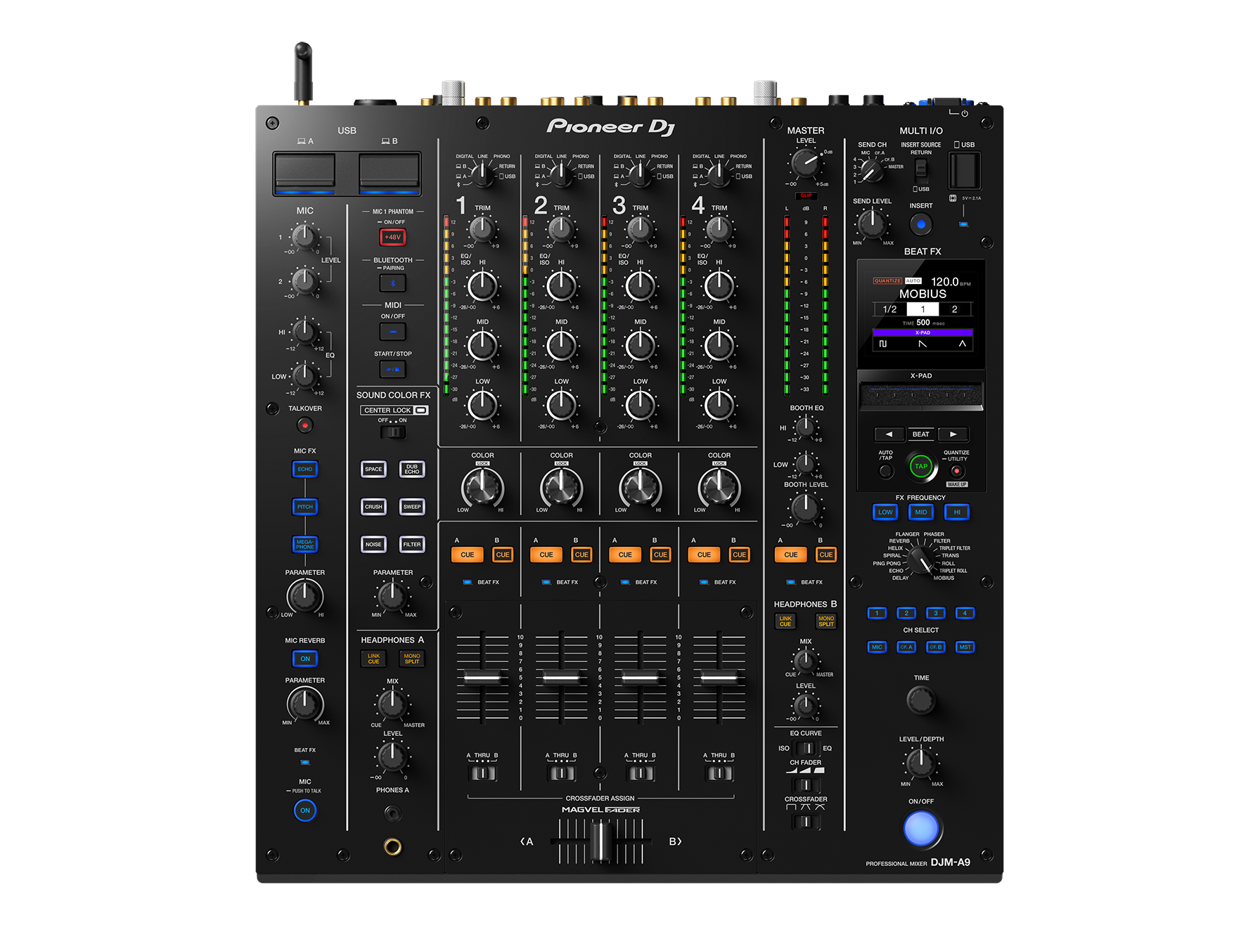 DJ-Mixer, 4-Kanal-Mixer, schwarz, Digitalmixer, Audio-Mischpult