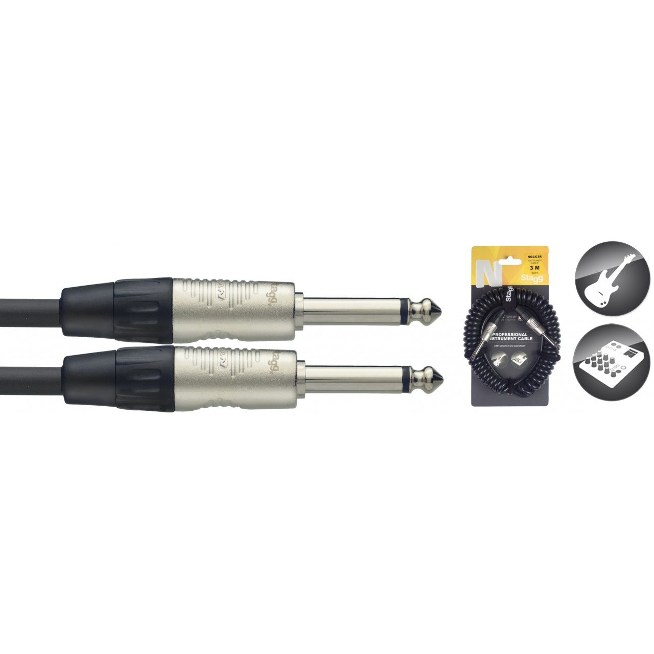 Instrumentenkabel - Klinke/Klinke - 3m - Spiralkabel