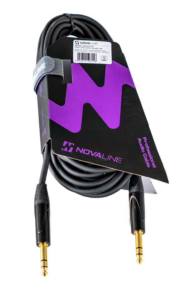 Audiokabel, Instrumentenkabel, schwarz, vergoldete Klinkenstecker, aufgewickeltes Kabel
