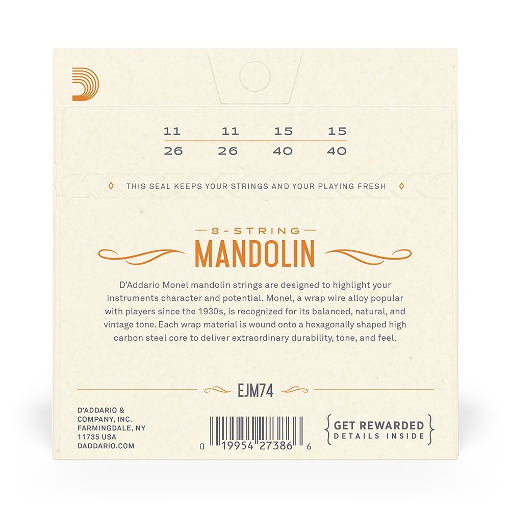 EJM74 Monel-Saiten für Mandoline, mittlere Spannung, 11-40