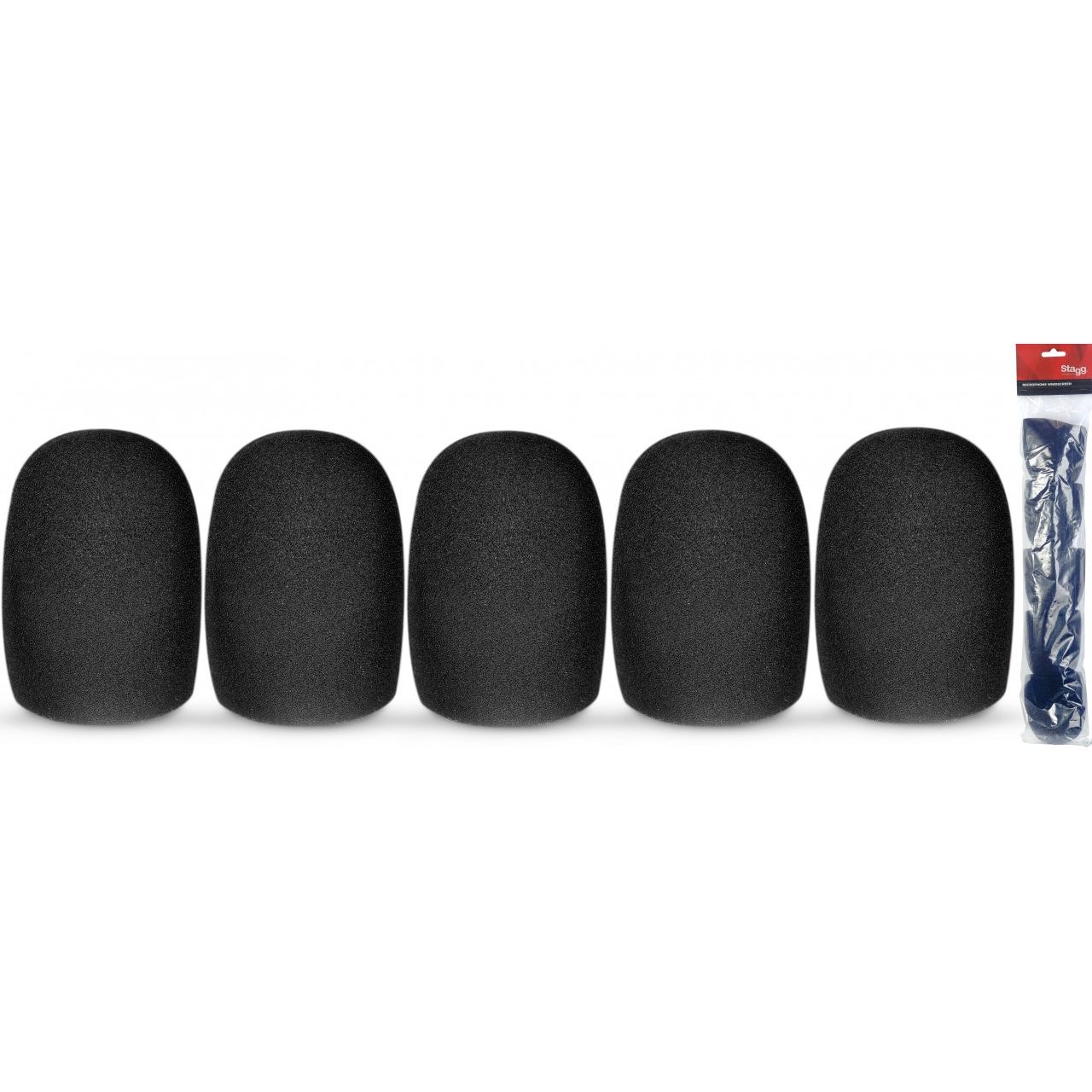 5 BLK MIC WINDSCREENS-O.D 49mm
