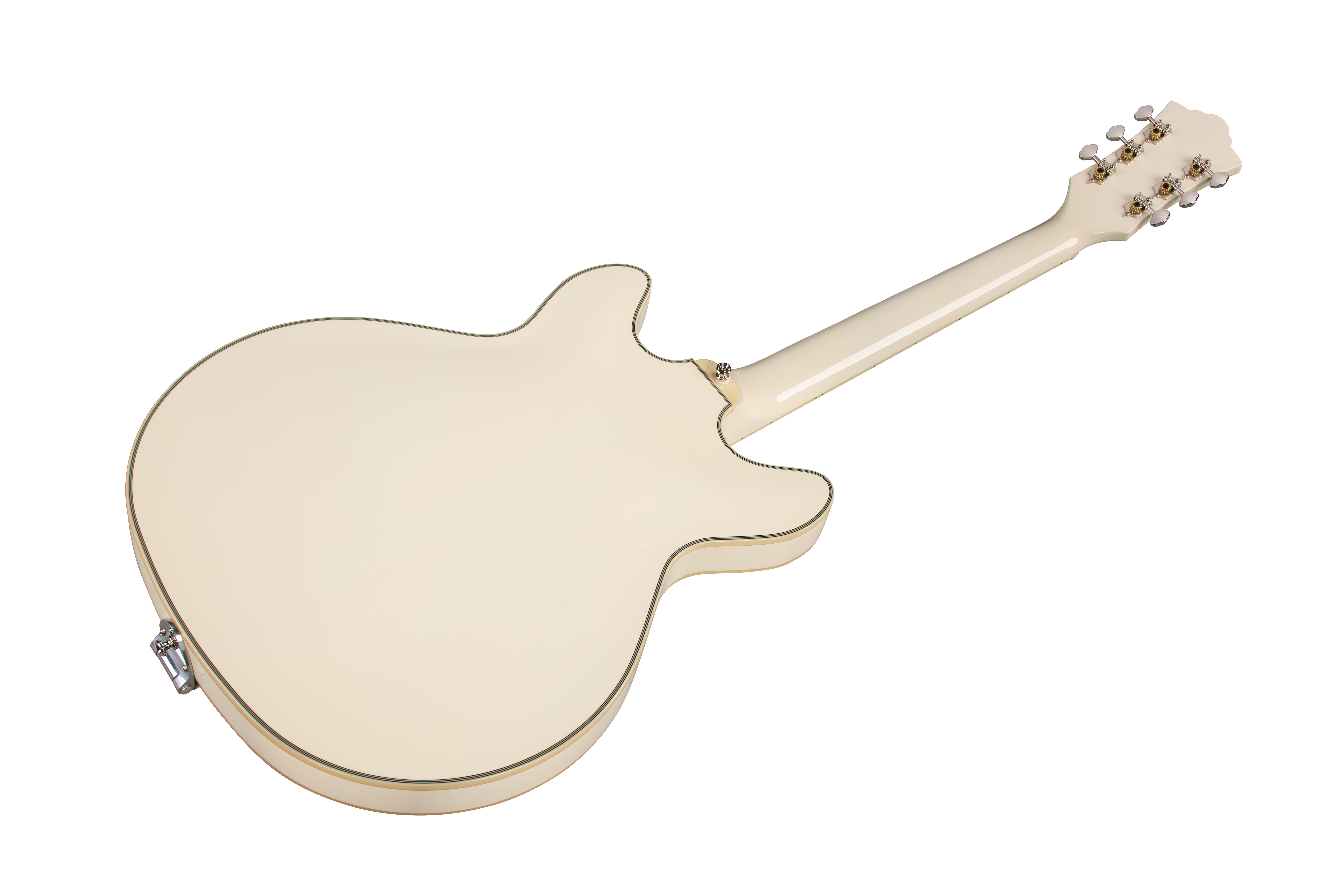 E-Gitarre, cremeweiß, Hohlkorpus, Doppelausschnitt, Goldhardware