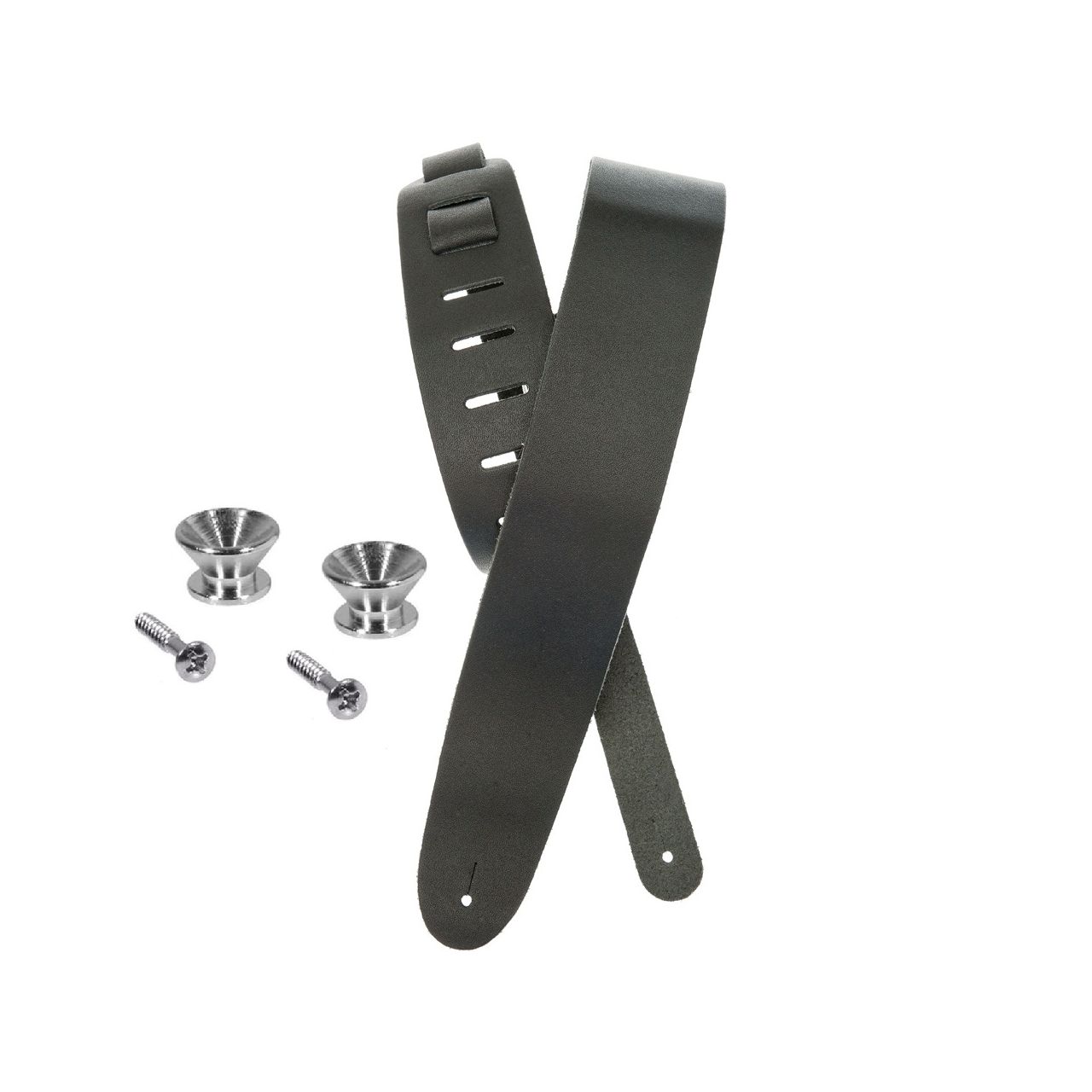 Ledergurt, schwarz mit 2 x Endpins (inkl. Schrauben), chrom