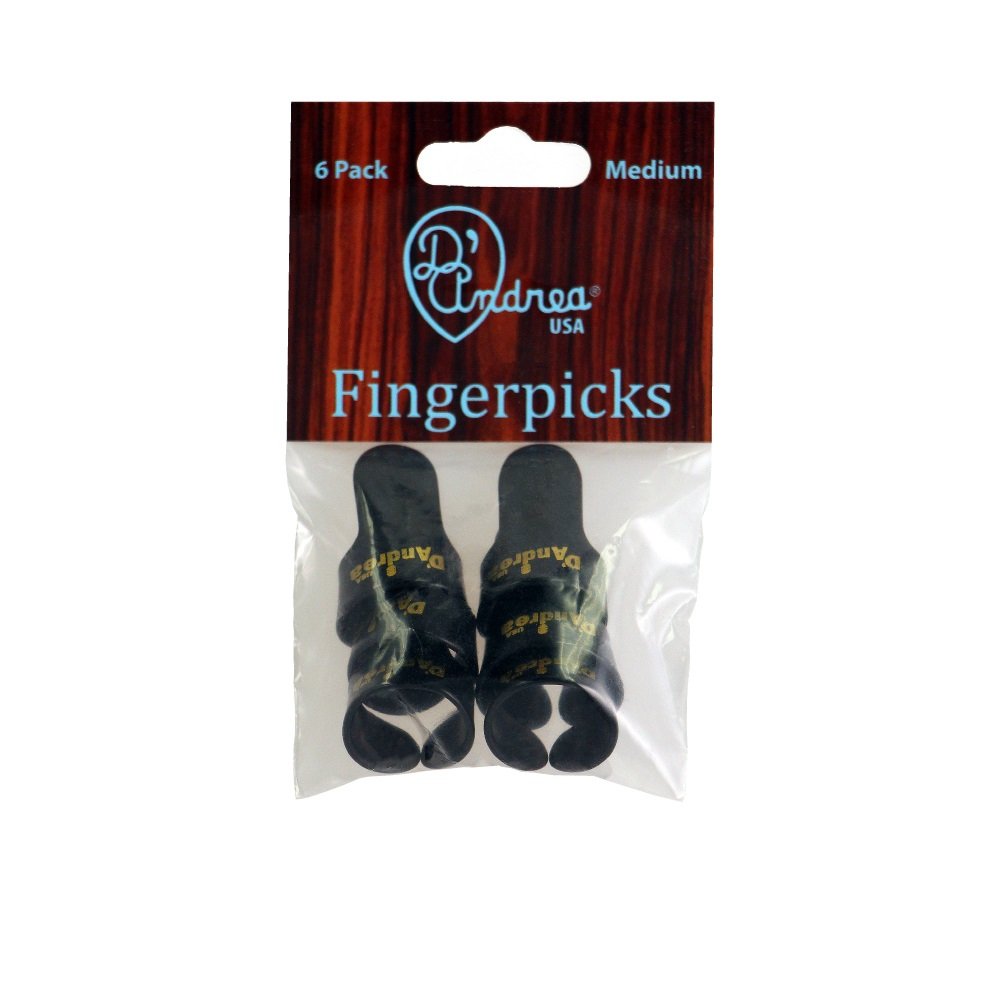 Finger Picks (R6374 MD BLK), 6 pcs Pick Pack, Medium, Black
