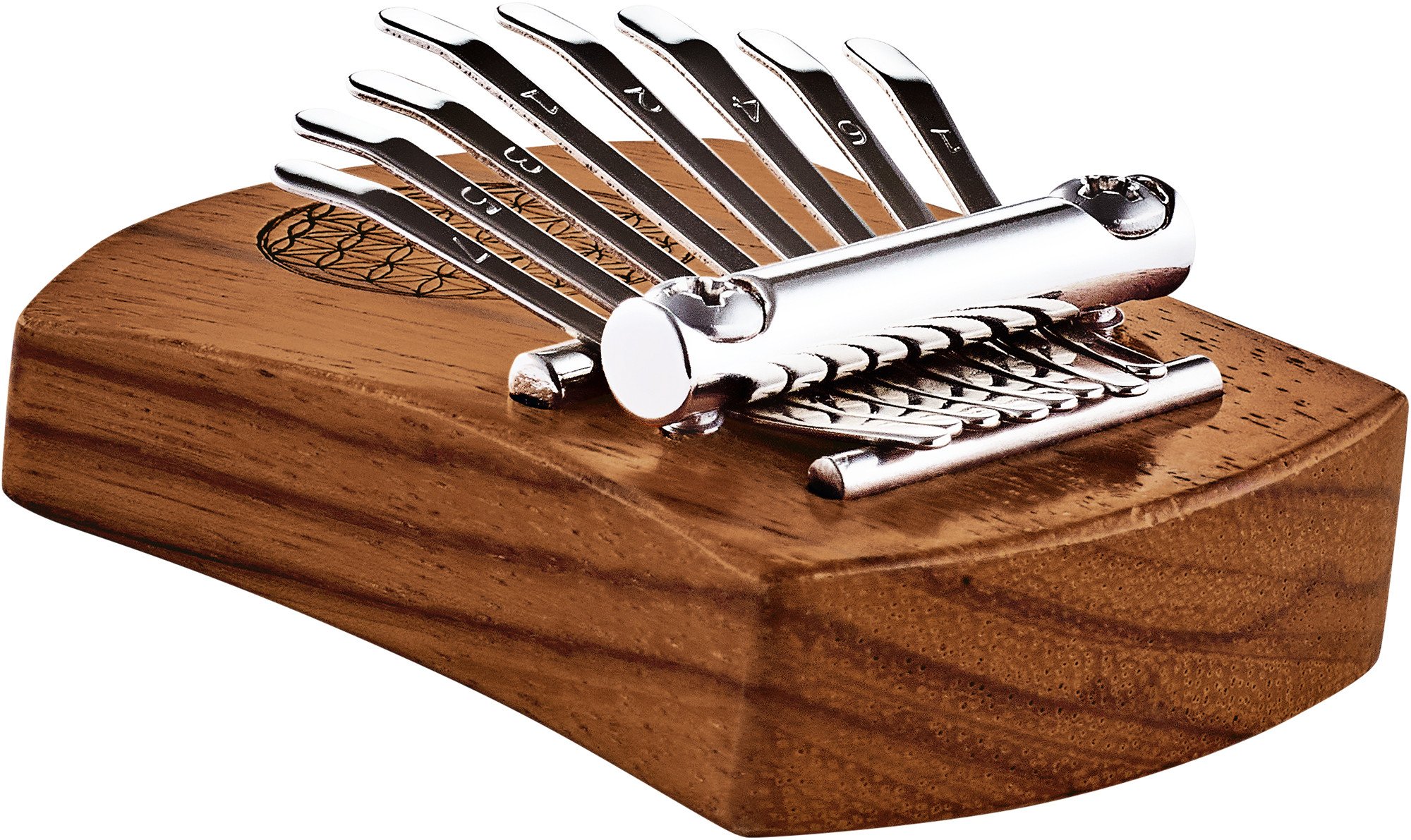 Solid "Flower of Life" Mini Kalimba - 8 Töne / rotes Zebraholz