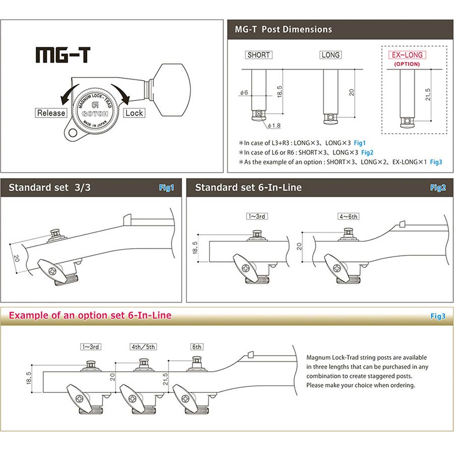 Mechaniken für Gitarre 3L/3R Magnum Lock, Chrom