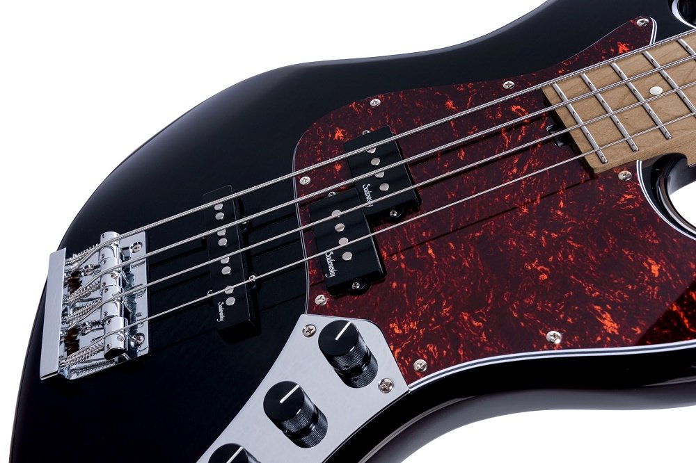 MetroExpress 21-Fret Hybrid P/J Bass, Roasted Maple Fingerboard, 4-String - Solid Black High Polish