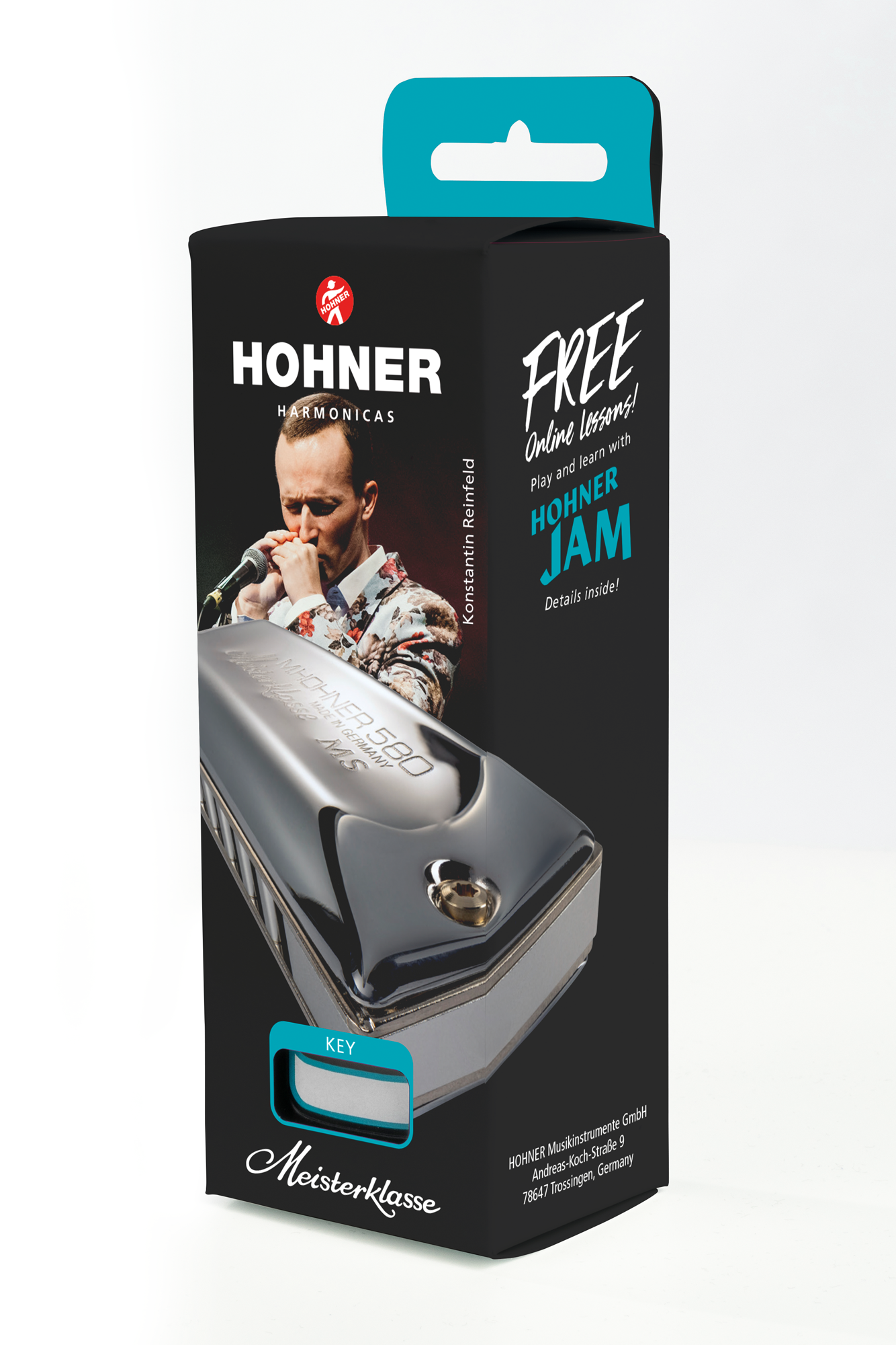 Mundharmonika, Chromgehäuse, silberfarben, Tasteninstrument, Verpackung