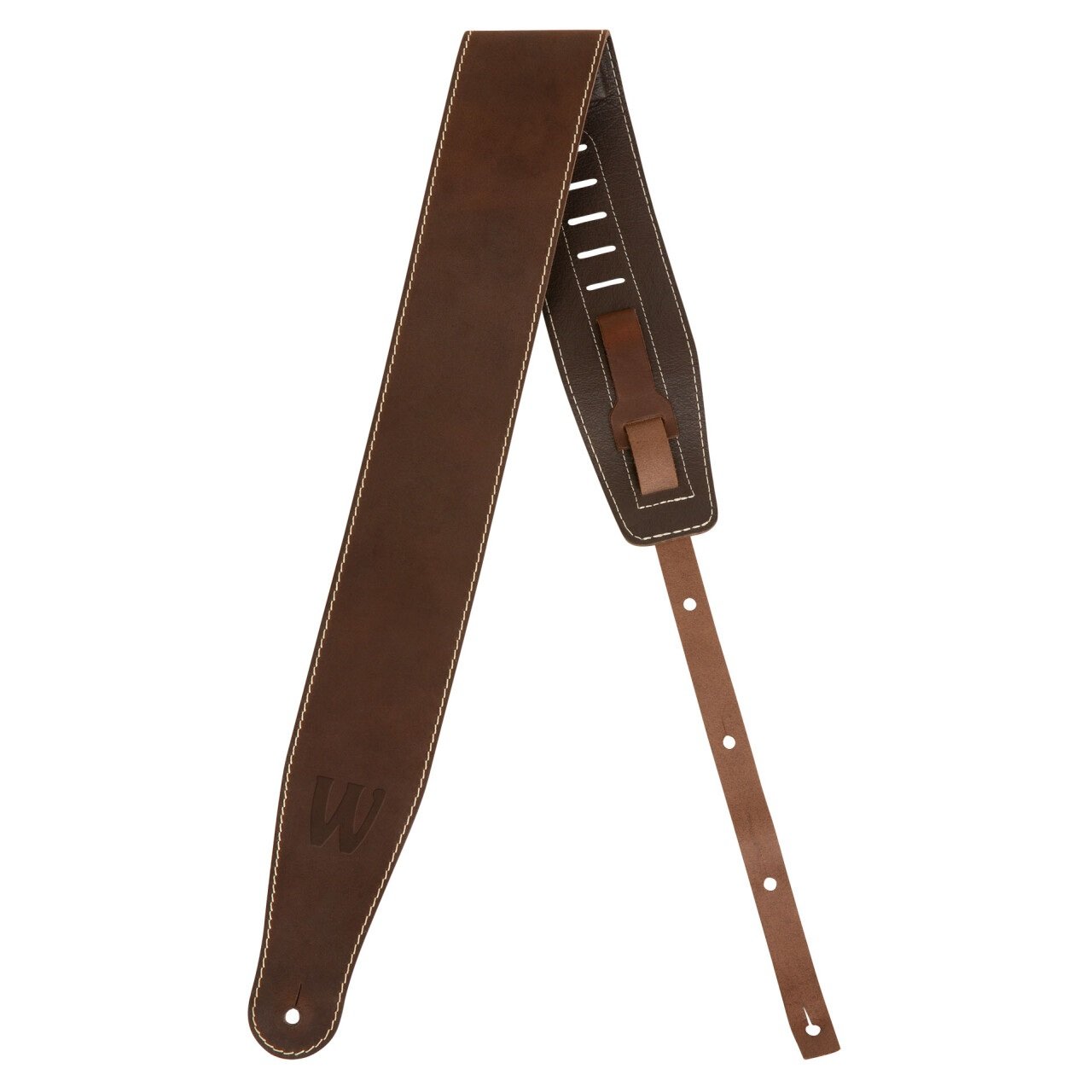 Teambuilt Genuine Leather Bass Strap - Brown, Blind Embossing