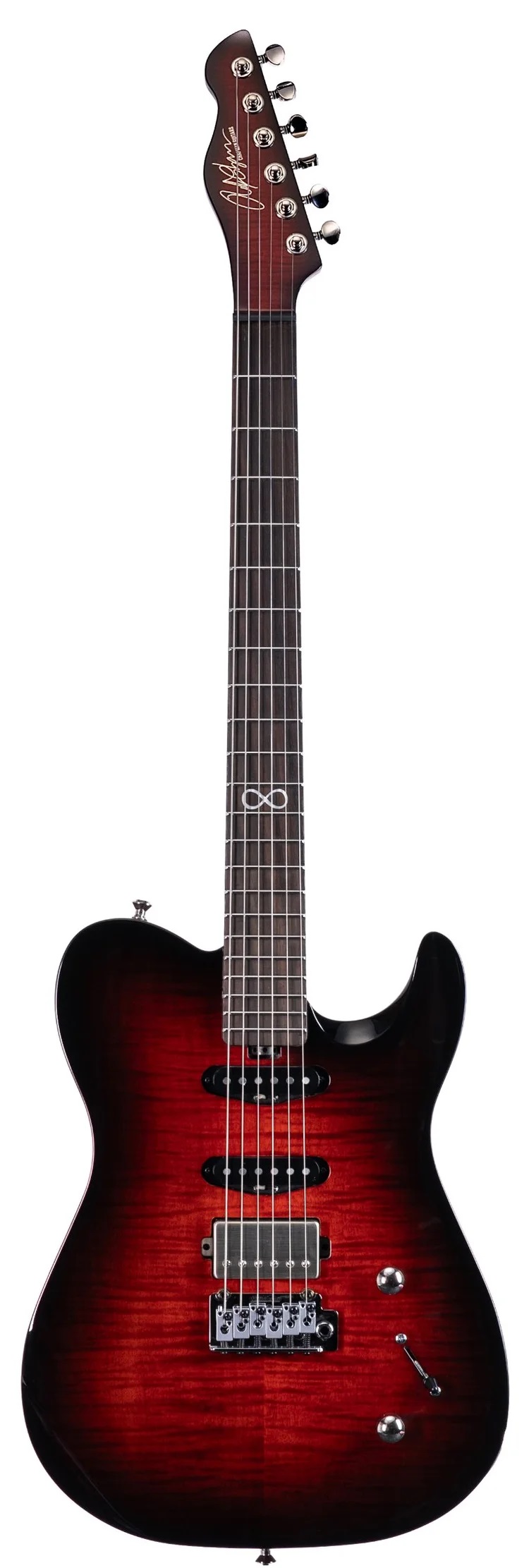 E-Gitarre, Roter Burst, Flamed-Maple-Decke, Doppel-Cutaway, Sechssaitig