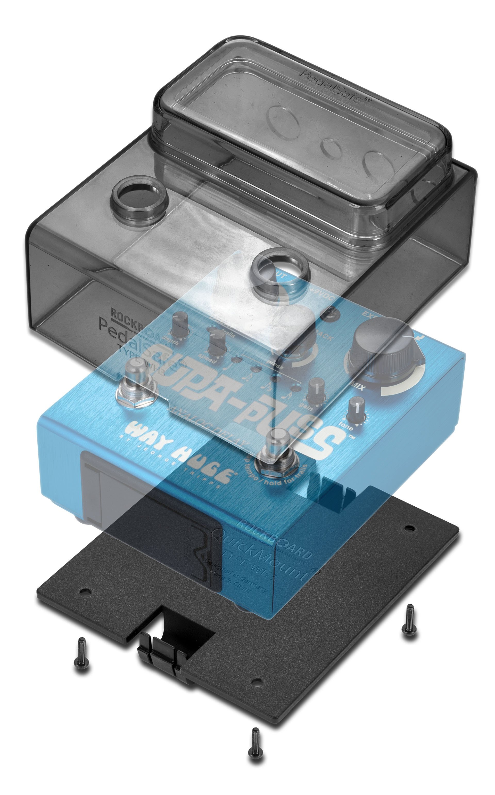 PedalSafe Type WH3 - Protective Cover and Rockboard Mounting Plate for DUNLOP WAY HUGE SupaPuss peda